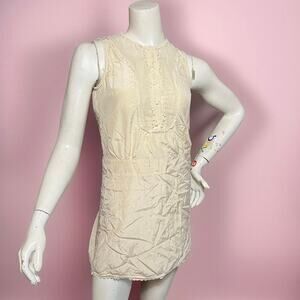 SEE By Chloe Silk Mini Dress Boho Size S Lined Minimalist Sleeveless Lace Trim